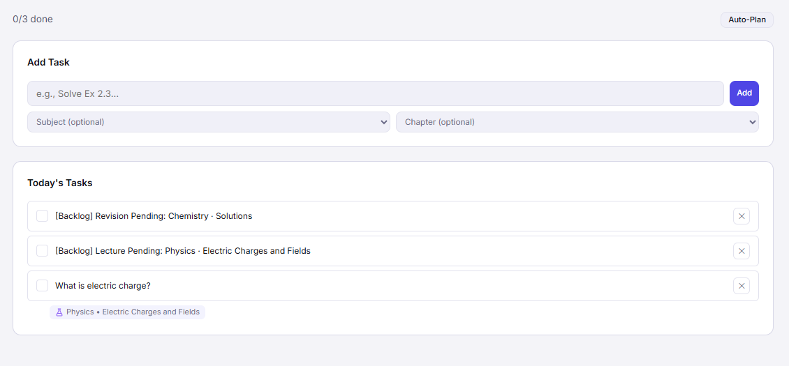 Daily Task Logger — Log your study session with subject, chapter and time